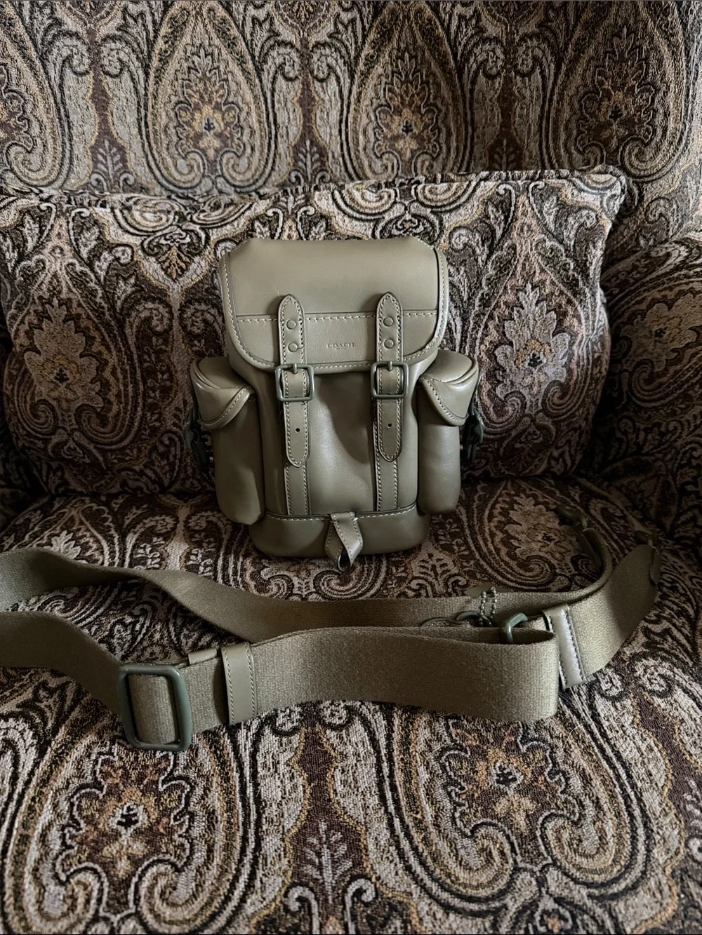 Coach Olive Green Leather Messenger Crossbody Bag